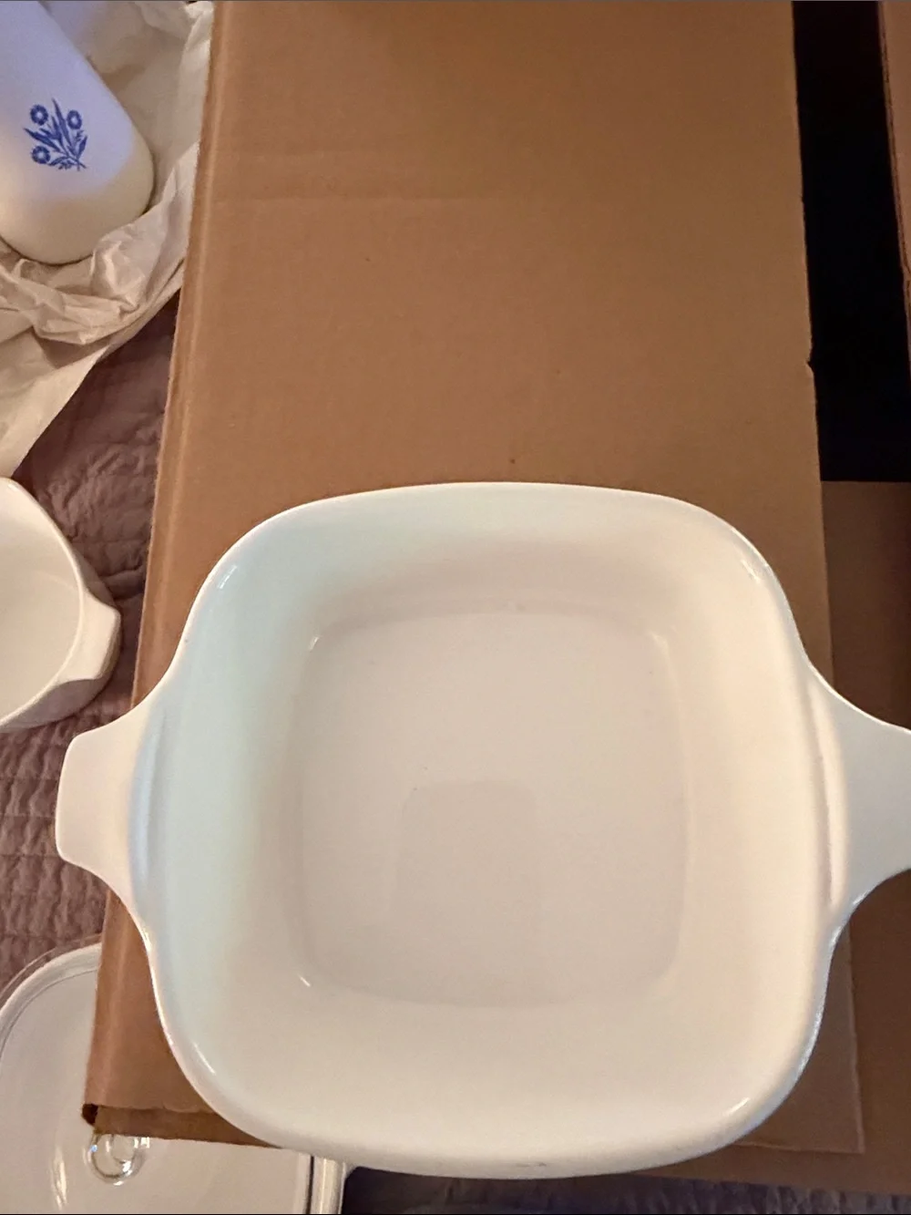 Corningware White Ceramic Baking Dishes with Blue Floral Accents (Pair)